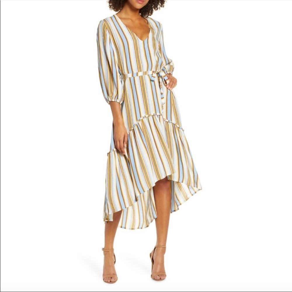 Faithfull the Brand Matilda Stripe Maxi Dress High Low Hem Size 2